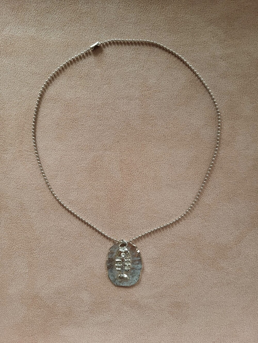 Pendant Necklace with Ant. Silver Fishbone Charm